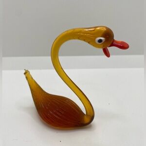 Yellow Amber Glass Swan Bird Figurine with textured body